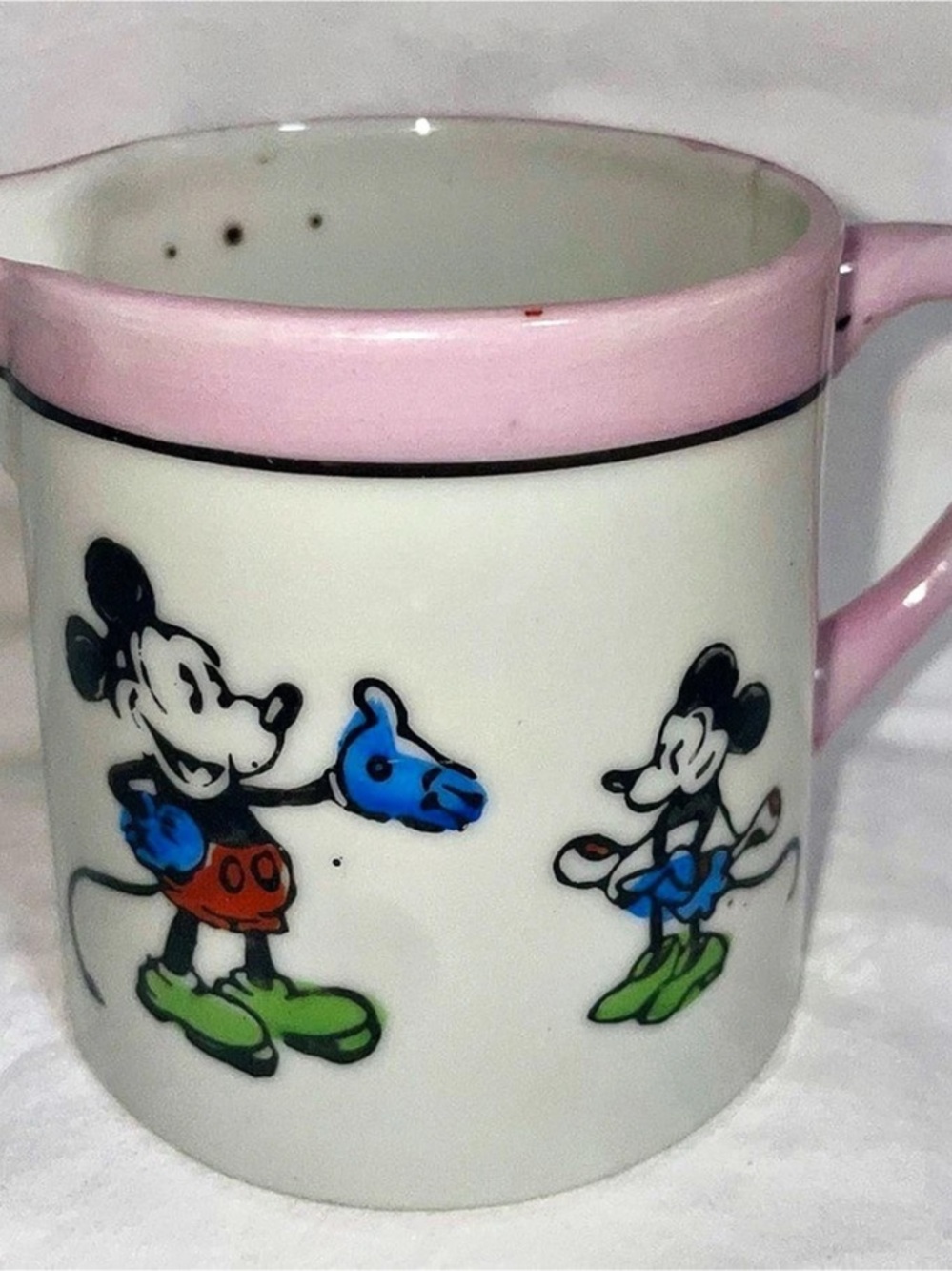 Disney Vintage Mickey Mouse Ceramic Cream Pitcher Pink & White